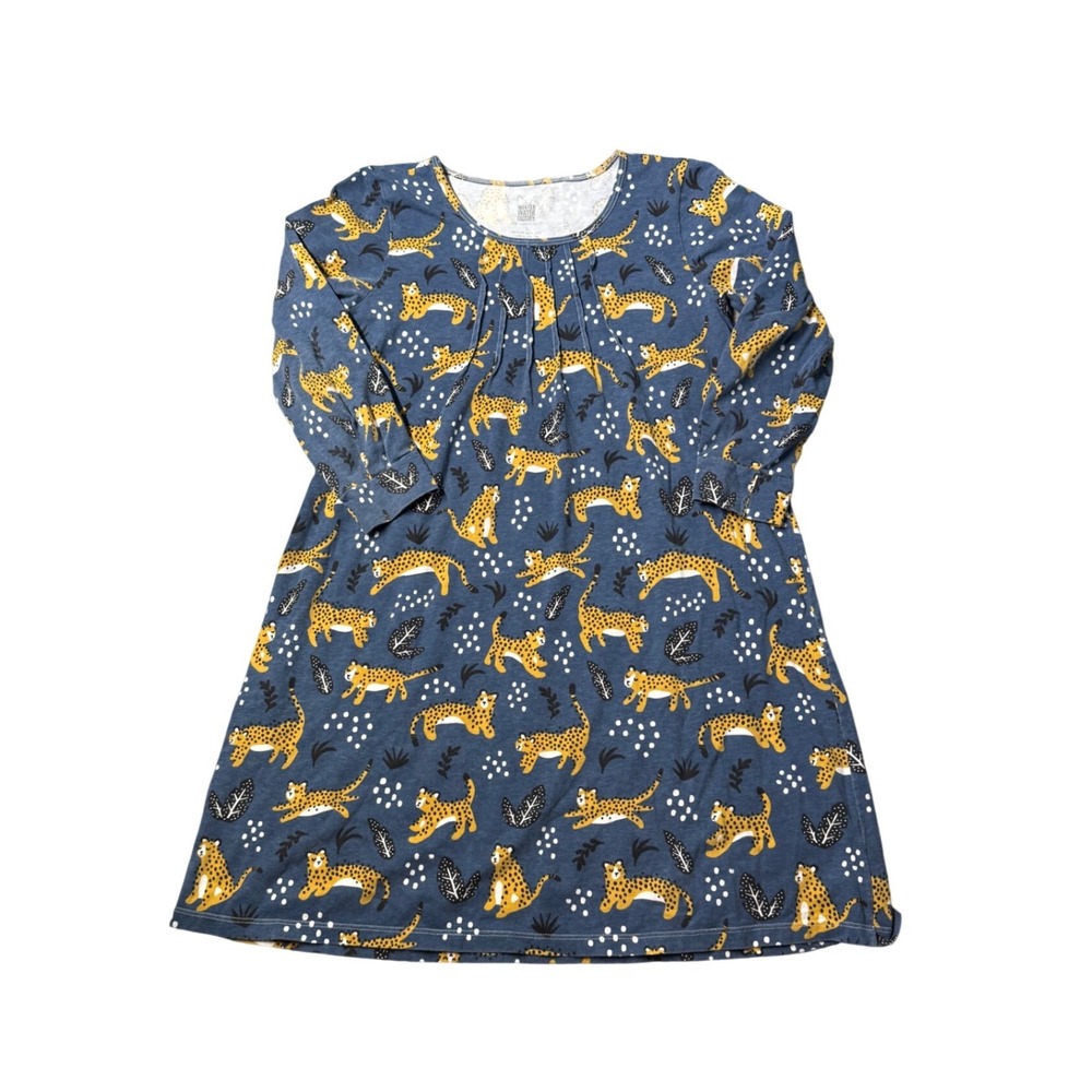 Winter Water Factory Blue Leopard Organic Cotton Long Sleeve Dress Small